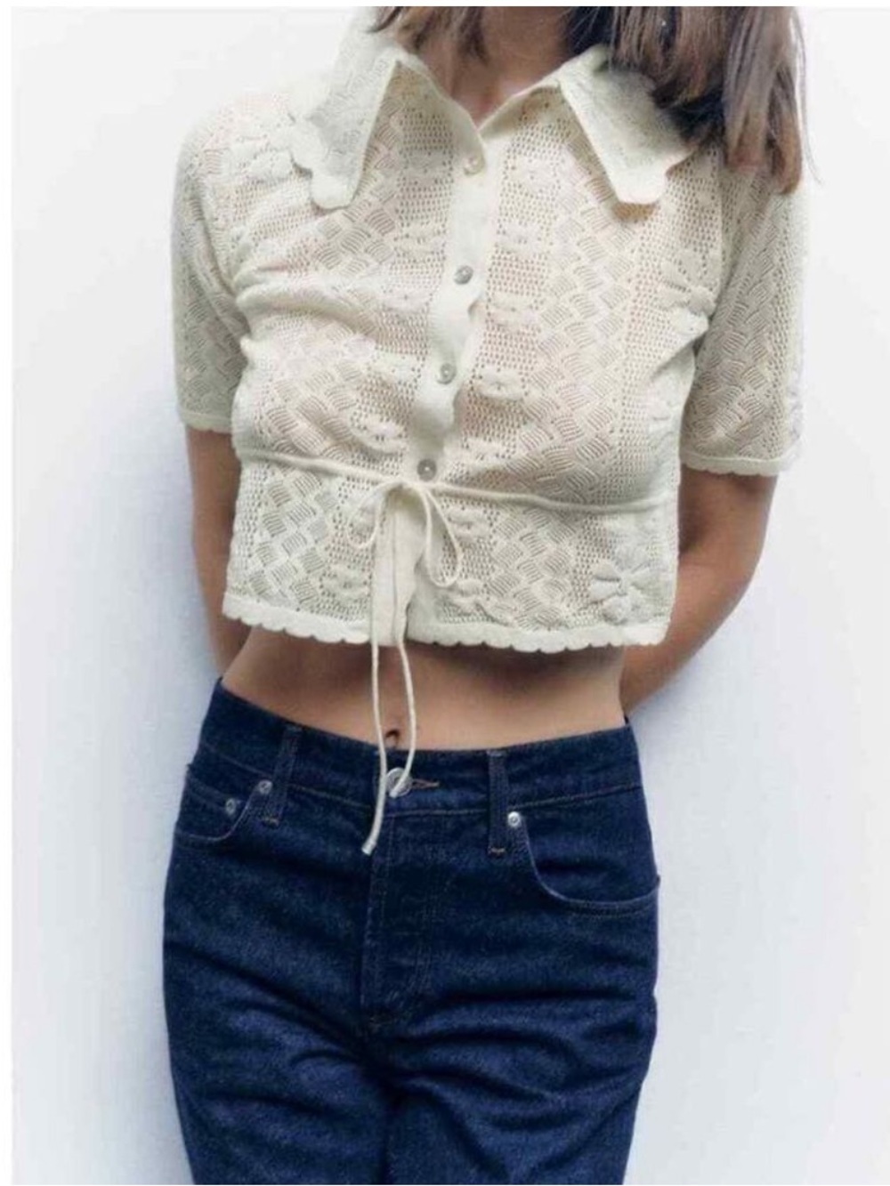 ZARA LACE POINTELLE KNIT JACKET CARDIGAN